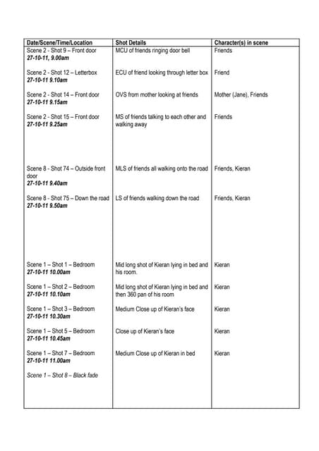 Shooting Schedule 1