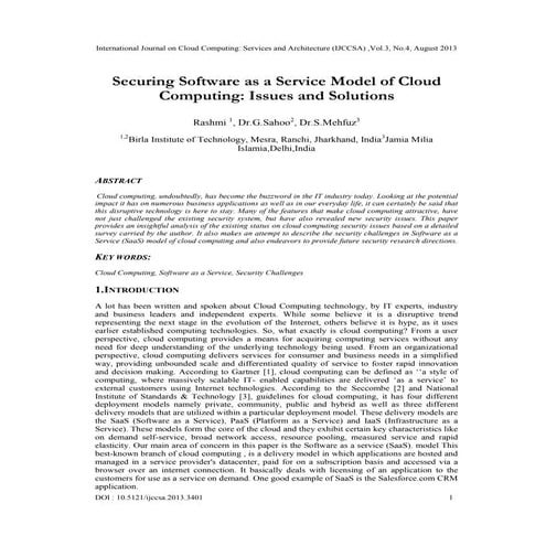 SecSecuring Software as a Service Model of Cloud Computing: Issues and Solutions
