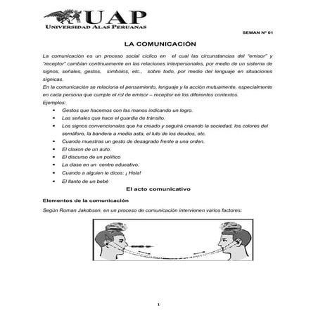 LA COMUNICACIÓN  SEM Nº 01