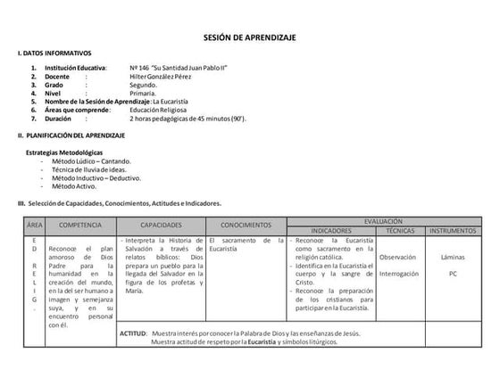 Sesion de clase la eucaristia   modulo ii
