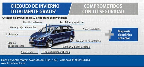 Revisión de invierno gratis en Seat Levante Motor. Valencia