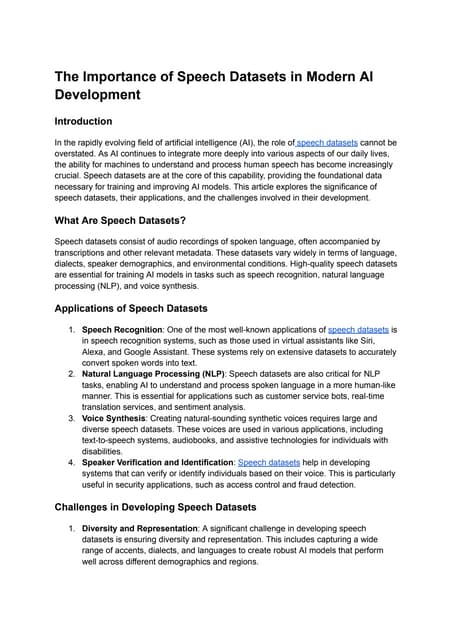The Importance of Speech Datasets in Modern AI Development