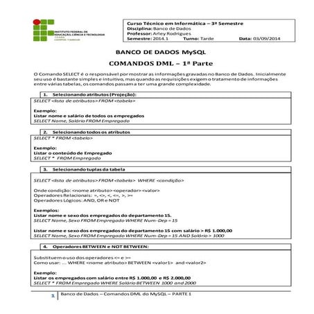 Sql - Comandos dml do mysql - parte 1