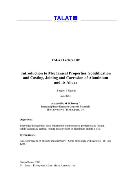 TALAT Lecture 1205: Introduction to Mechanical Properties, Casting, Forming, ...