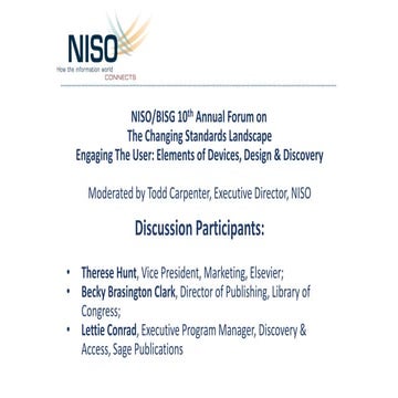 ALA NISO-BISG Forum - Todd Carpenter