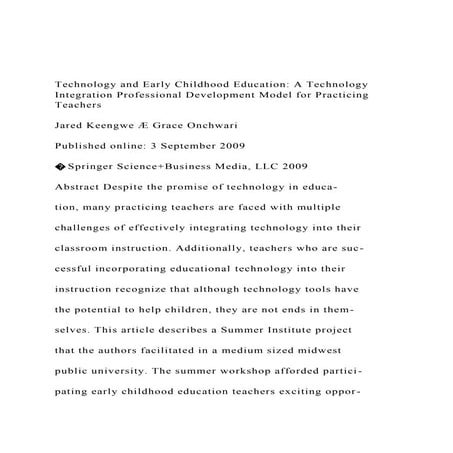 Technology and Early Childhood Education A TechnologyIntegr.docx