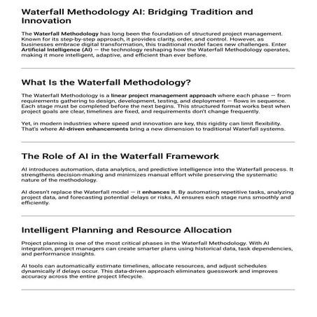 Waterfall Methodology AI: Bridging Tradition and Innovation