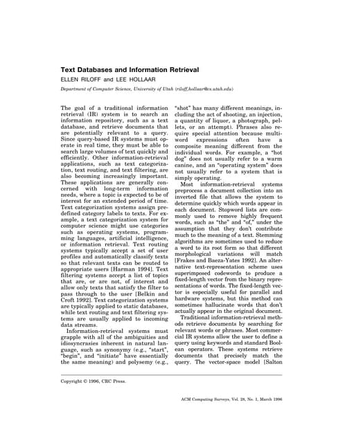 Text databases and information retrieval