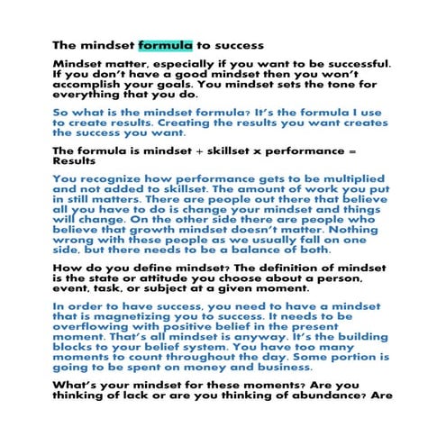 Mindset Formula to Success