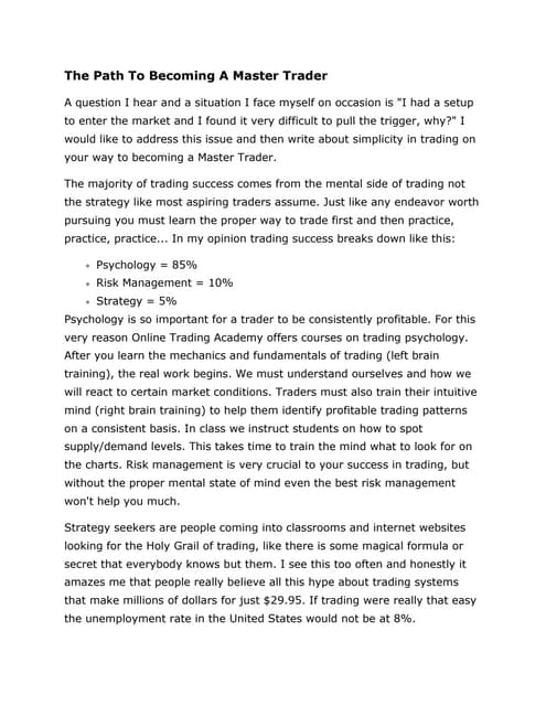 The path to becoming a master trader