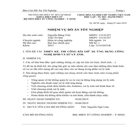 Đề tài: Thiết kế bãi giữ xe ứng dụng công nghệ RFID và xử lý ảnh