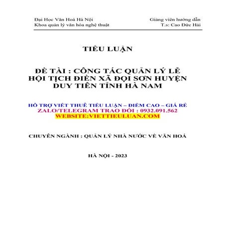Tiểu Luận Công Tác Quản Lý Lễ Hội Tịch - Xuất Sắc Nhất!