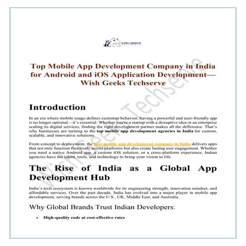 Top Mobile App Development Company in India for Android and iOS Application D...