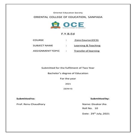 Transfer of learning