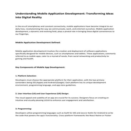 Understanding Mobile Application Development Transforming Ideas into Digital ...