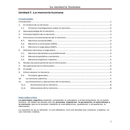 Unidad 7. la memoria humana 