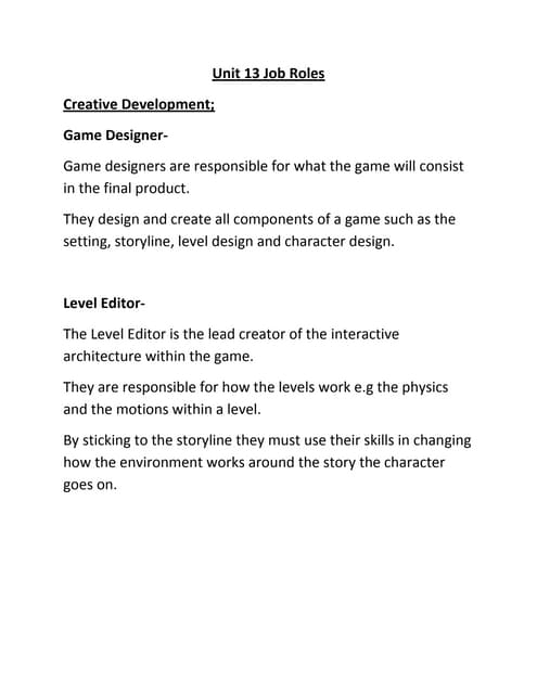 Unit 13 job roles