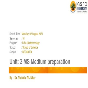 Unit 2 plant tissue culture lab ms media preparation