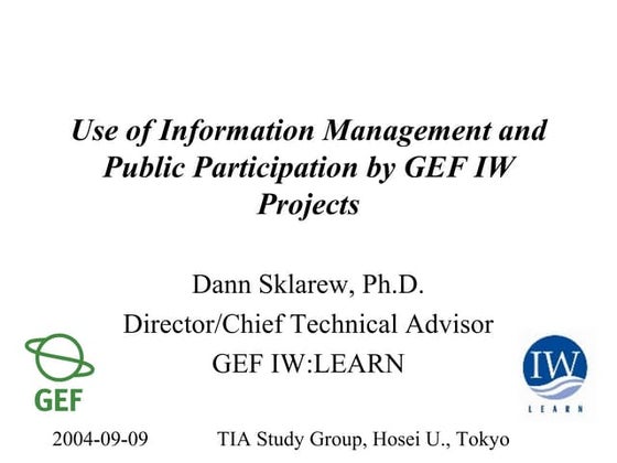Use of Information Management and Public Participation by GEF IW Projects (Da...