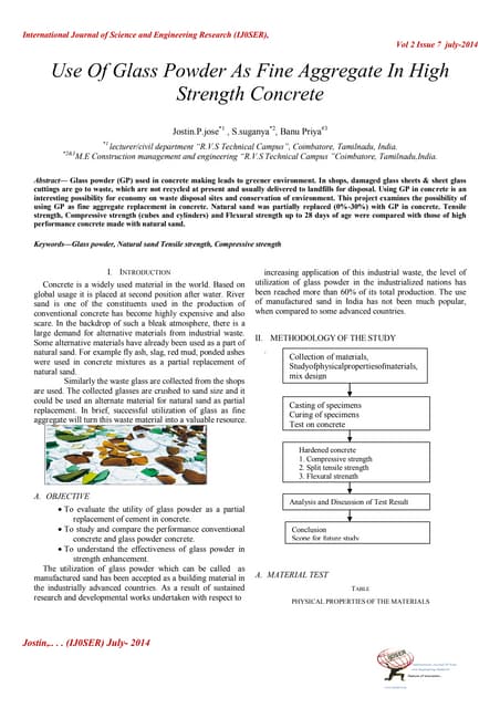 Use of glass powder as fine aggregate in high strength concrete