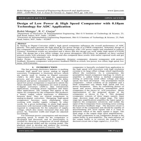 Design of Low Power & High Speed Comparator with 0.18μm Technology for ADC Ap...