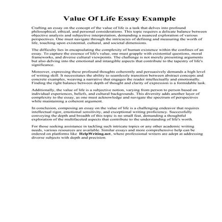 Value Of Life Essay Example. Best Essay About Experience In Life  Thatsnotus