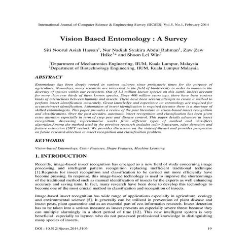 Vision based entomology  a survey