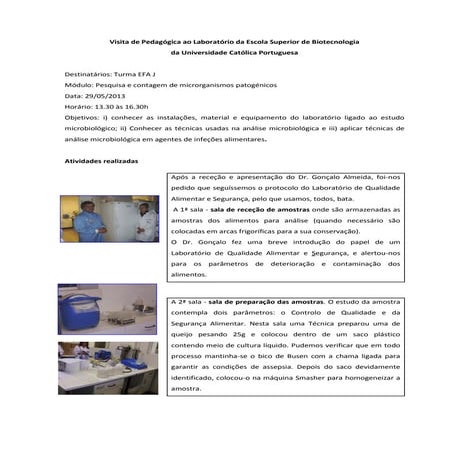 Visita de pedagógica ao laboratório da escola superior de biotecnologia