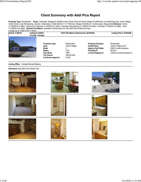 Verde Valley Weekly Real Estate Transaction Report 2010-10-18