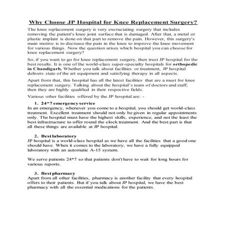 Why choose jp hospital for knee replacement surgery
