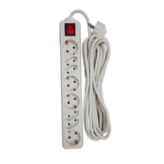 Разклонител JY-1012, контакт, ключ, 8-ца, бял, 5m, 220VAC, 10A, 3x1,5mm2