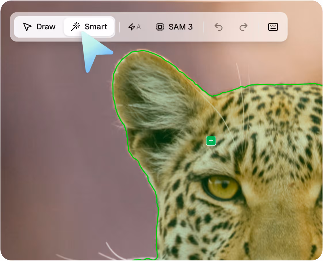Image annotation interface using smart segmentation to label an object.