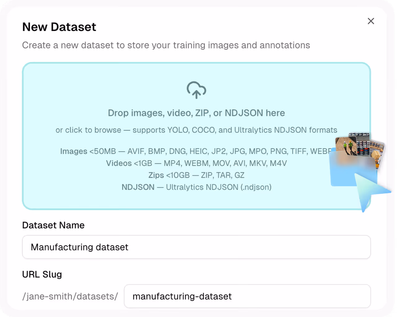 Annotation format selection interface for computer vision datasets.