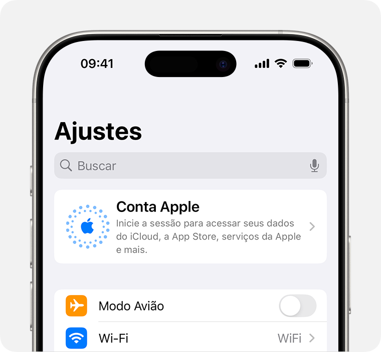 Iniciar sessão em sua Conta Apple em Ajustes no iPhone