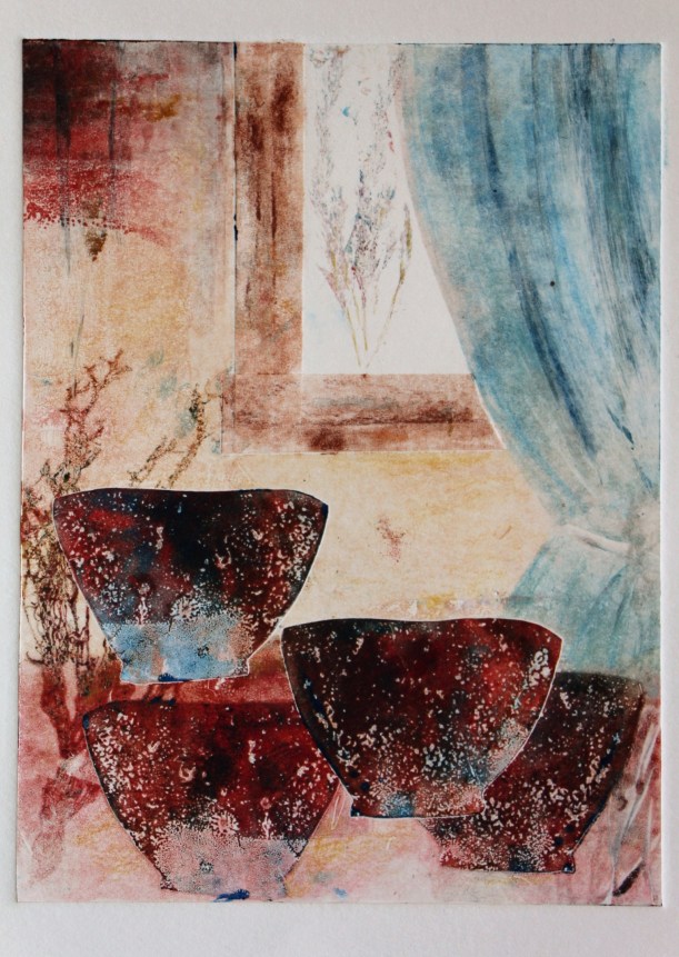 Monotype Magic class at MISSA, July 2017 - printmaking fun and exploration - teacher's demo, second of two ghost prints