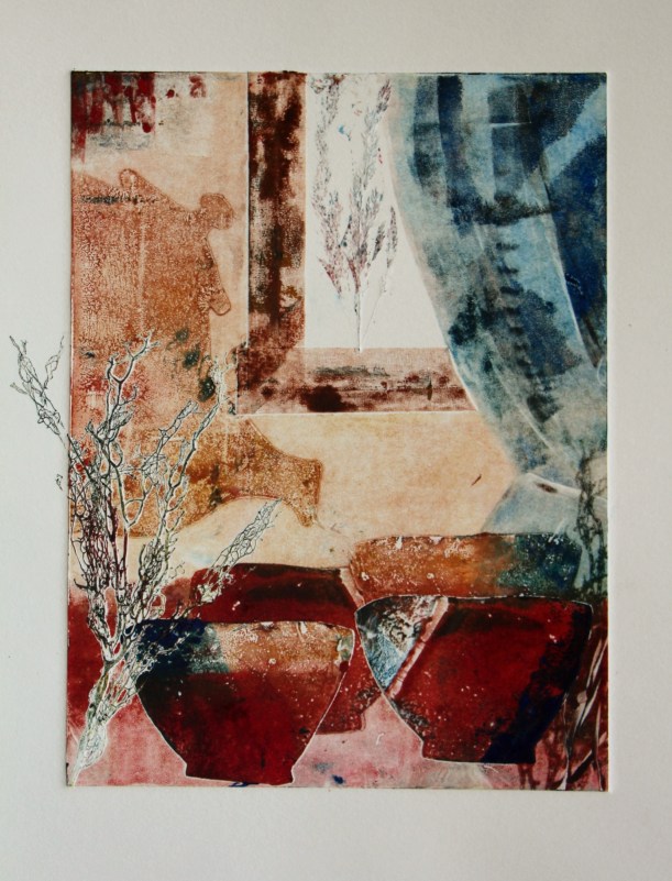 Monotype Magic class at MISSA, July 2017 - printmaking fun and exploration - teacher's demo, first of two ghost prints