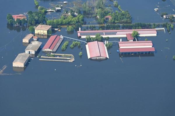 Aerial view of houses flooded