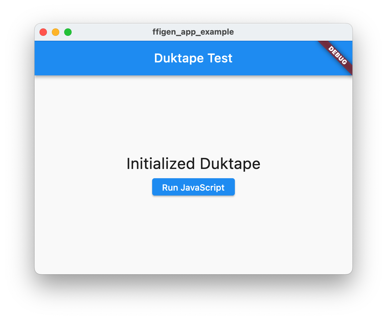 Hiển thị Duktape được khởi chạy trong một ứng dụng macOS