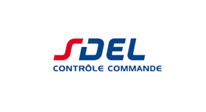 Logo of SDEL Contrôle Commande with stylized red and blue text on a white background.