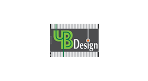 Logo with UB Design in green and white text on a dark background with circuit-like lines.