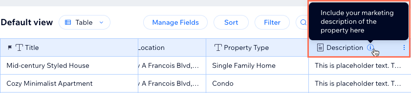 Screenshot showing help text appearing in a CMS collection.