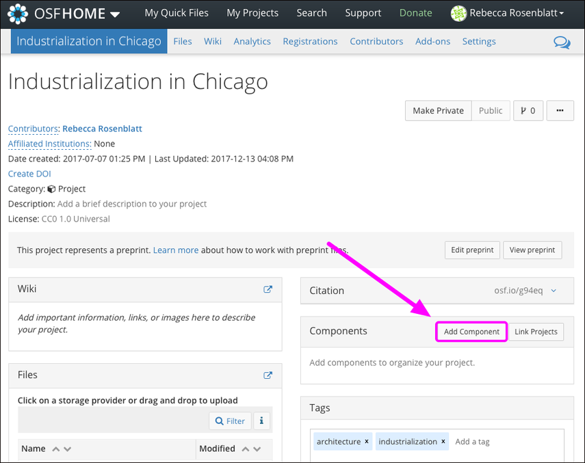 From the Project Overview page, click "Add Component"