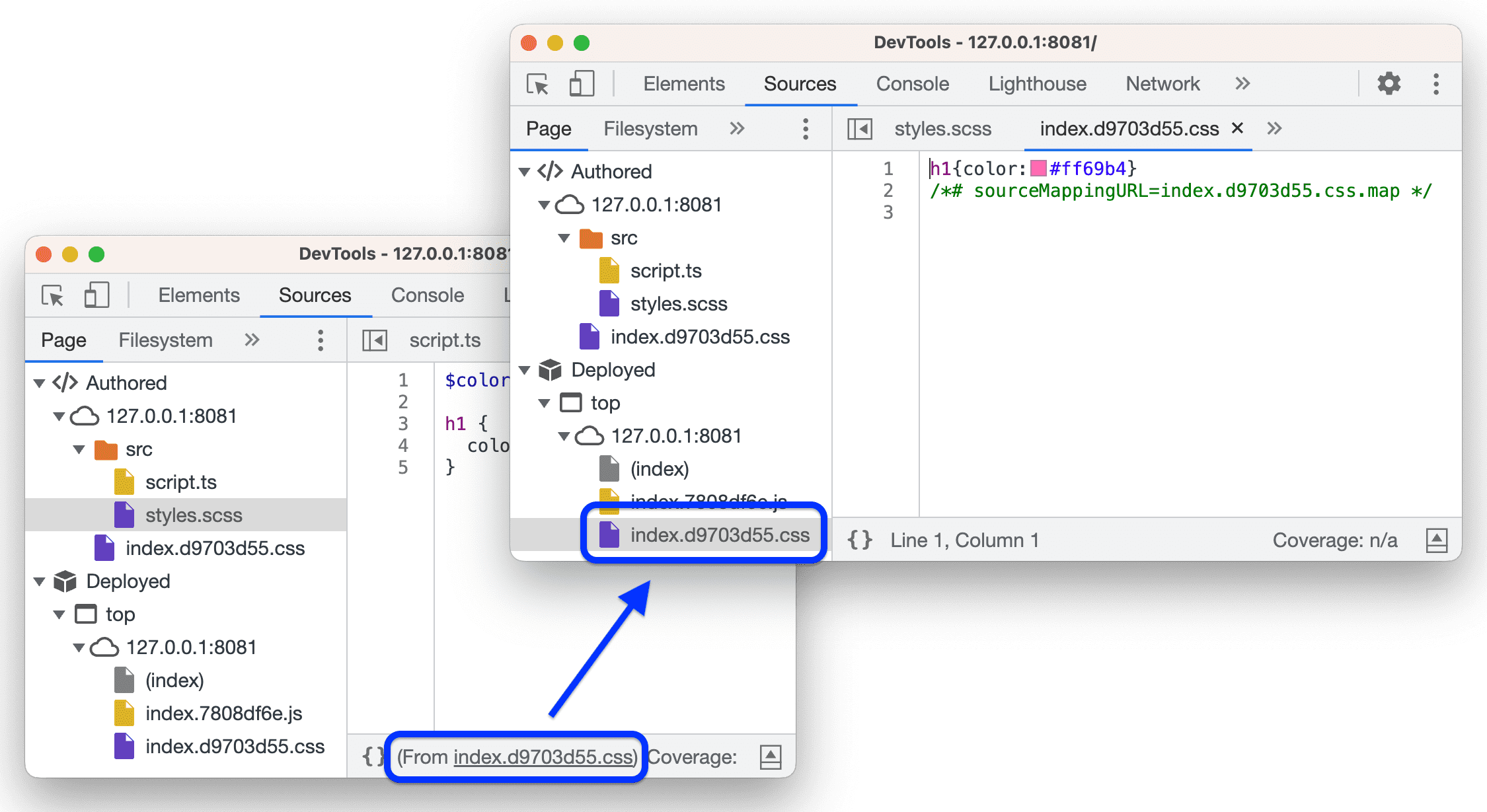 ステータスバーに、デプロイされた CSS ファイルへのリンクが表示されます。