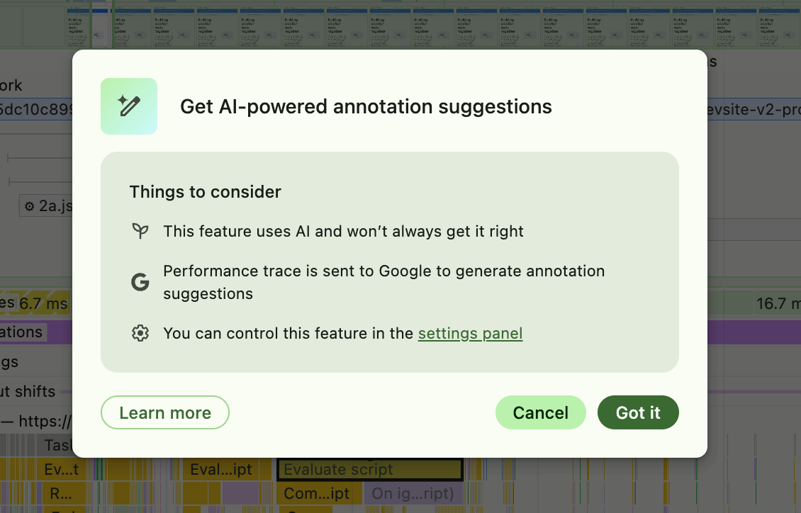 Remarque concernant les annotations : l&#39;IA n&#39;est pas toujours infaillible. Elle fonctionne en envoyant les données de trace nécessaires à Google pour analyser et suggérer des annotations. Vous pouvez contrôler cette fonctionnalité dans l&#39;onglet &quot;Paramètres&quot;.
