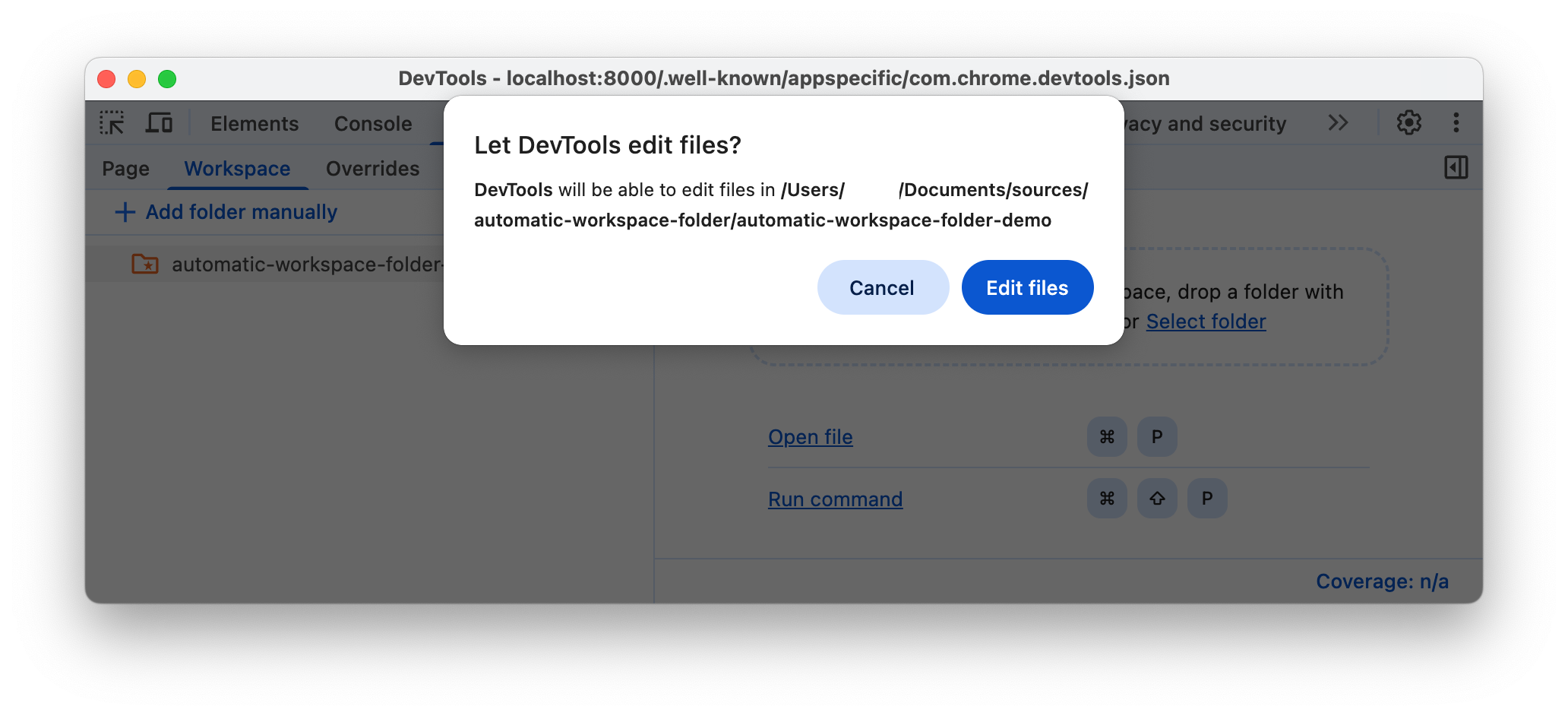 DevTools가 폴더에 액세스하도록 허용하라는 메시지가 표시됩니다.