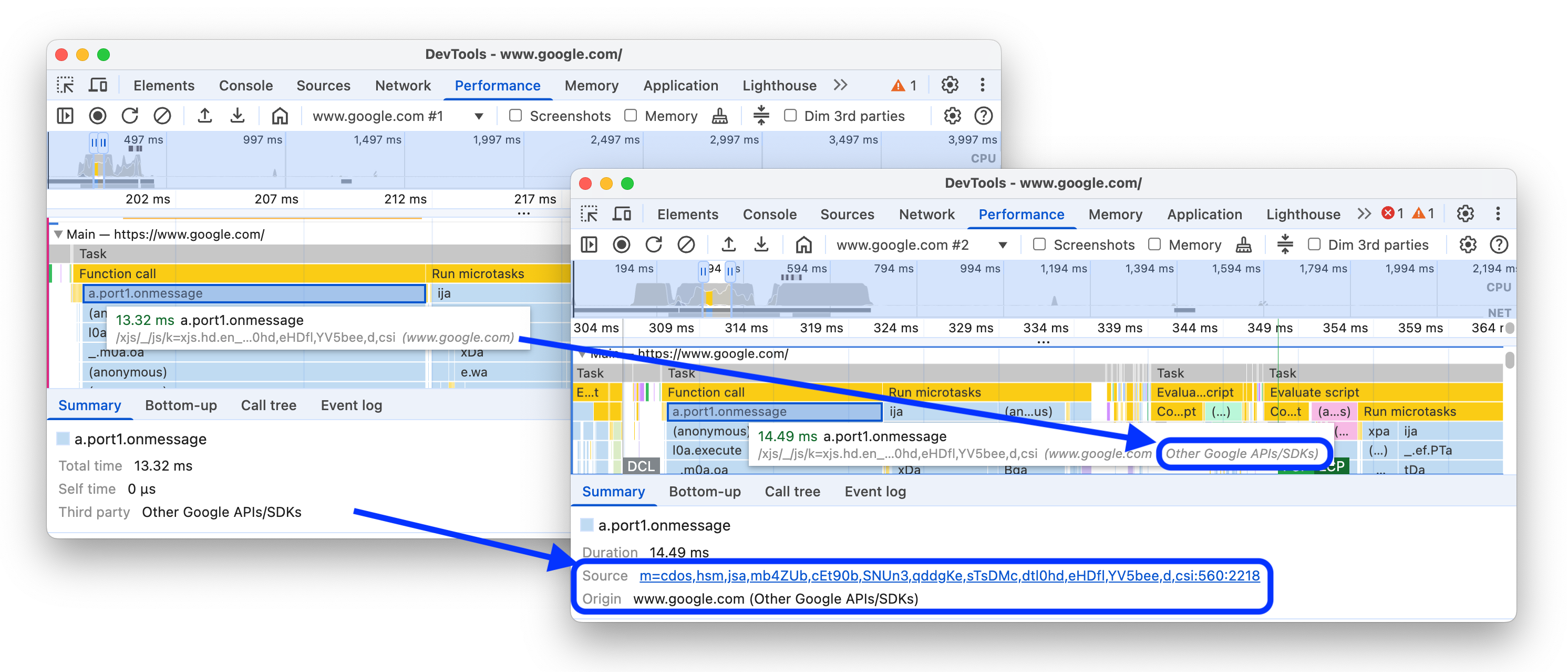 “摘要”标签页在添加来源和出处前后的对比。