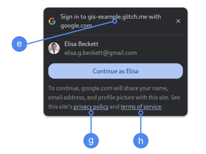 Paramètres de consentement OAuth affichés par Chrome One Tap à l&#39;aide de FedCM