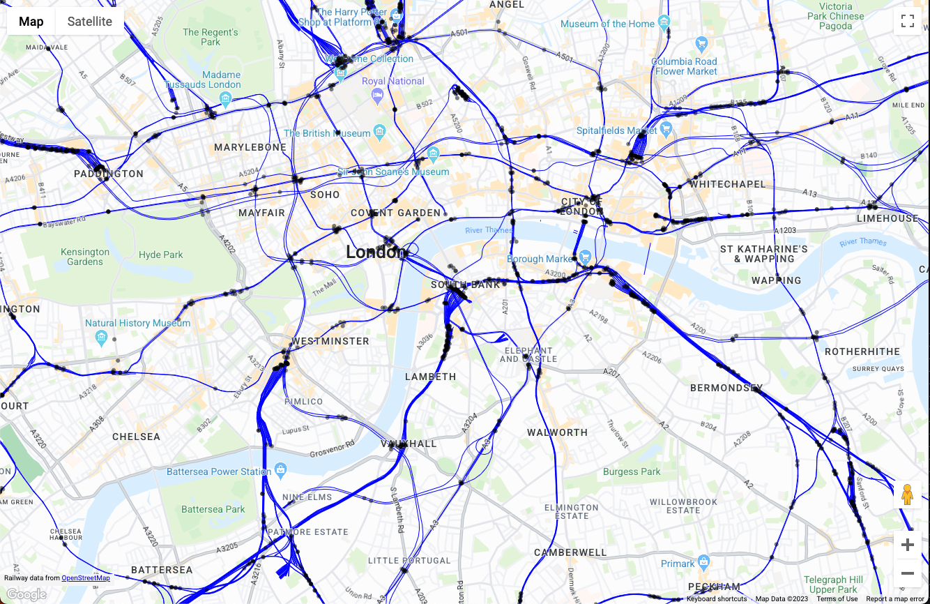 Mapa de la red ferroviaria de Londres