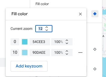 現在のズームレベルのすべての keyzoom スタイルとセレクタが表示されているメニュー