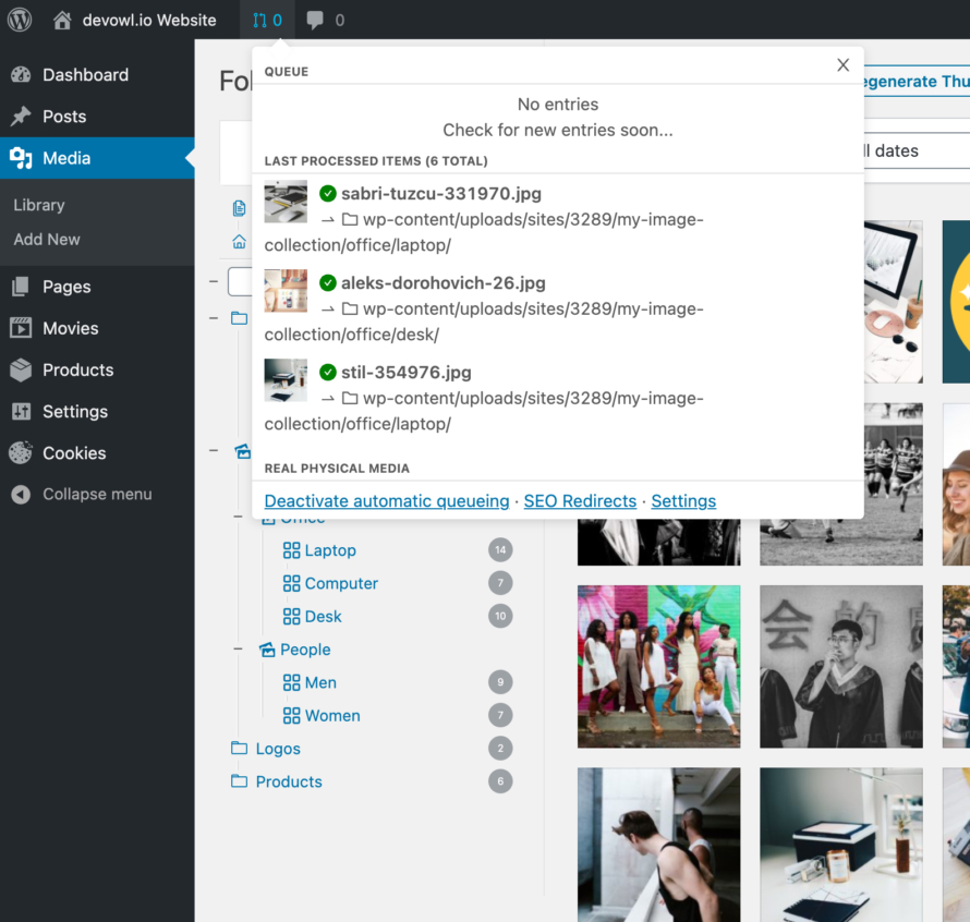 Real Physical Media dialog in WordPress media library